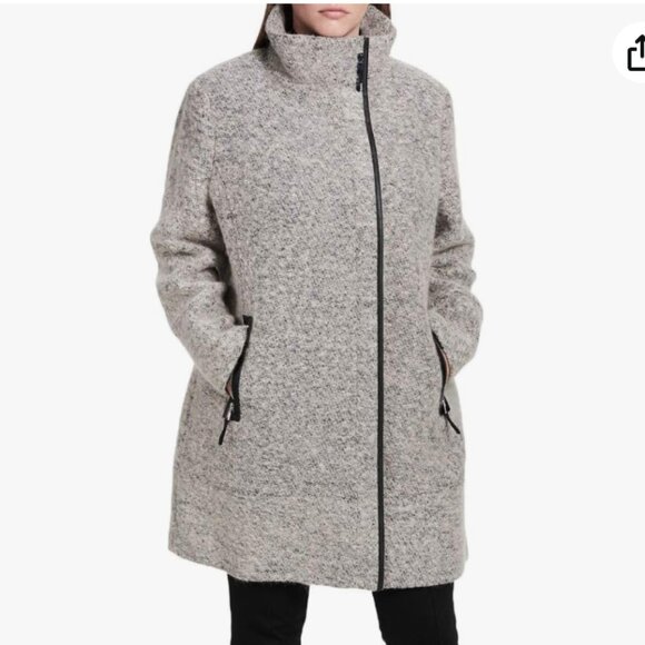 Calvin Klein Women High Neck Wool Blend Pea Coat, Gray Size Small